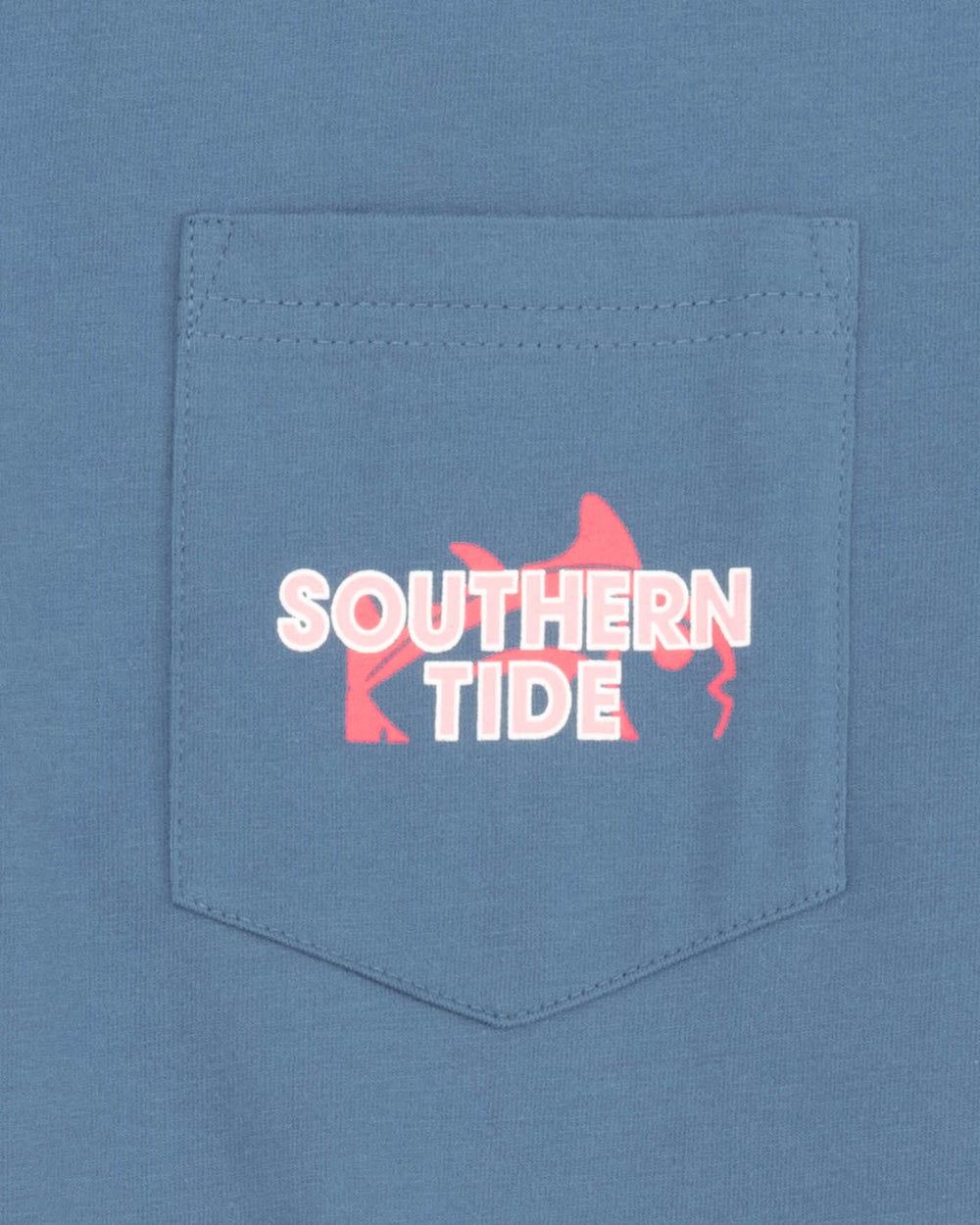 The detail view of the Southern Tide Seasonal Tag Short Sleeve T-Shirt by Southern Tide - Coronet Blue