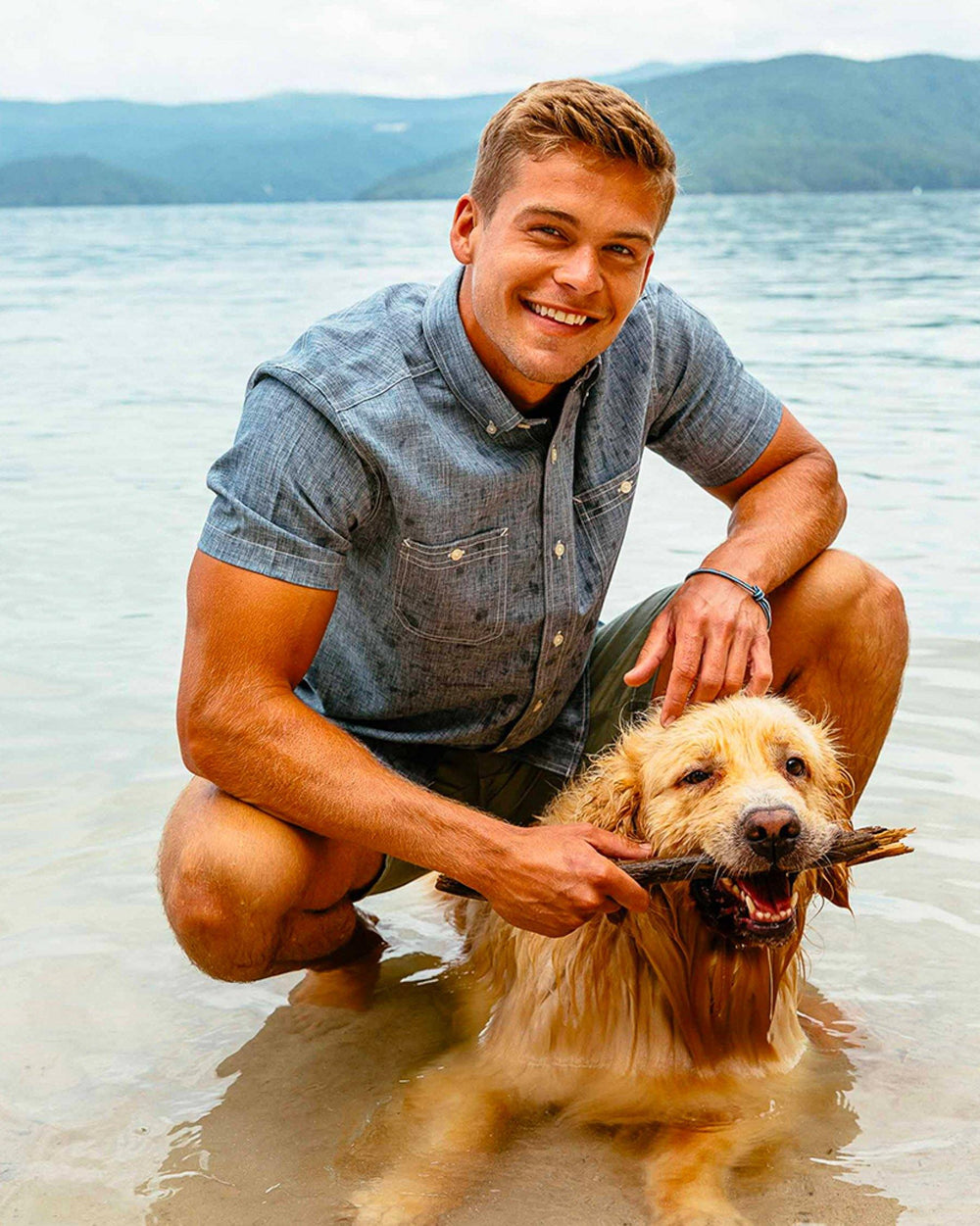 The detail of the Men's Navy Short Sleeve Dock Shirt by Southern Tide - Navy