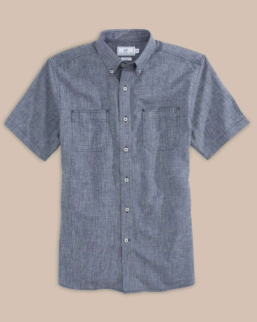 The front view of the Men's Navy Short Sleeve Dock Shirt by Southern Tide - Navy