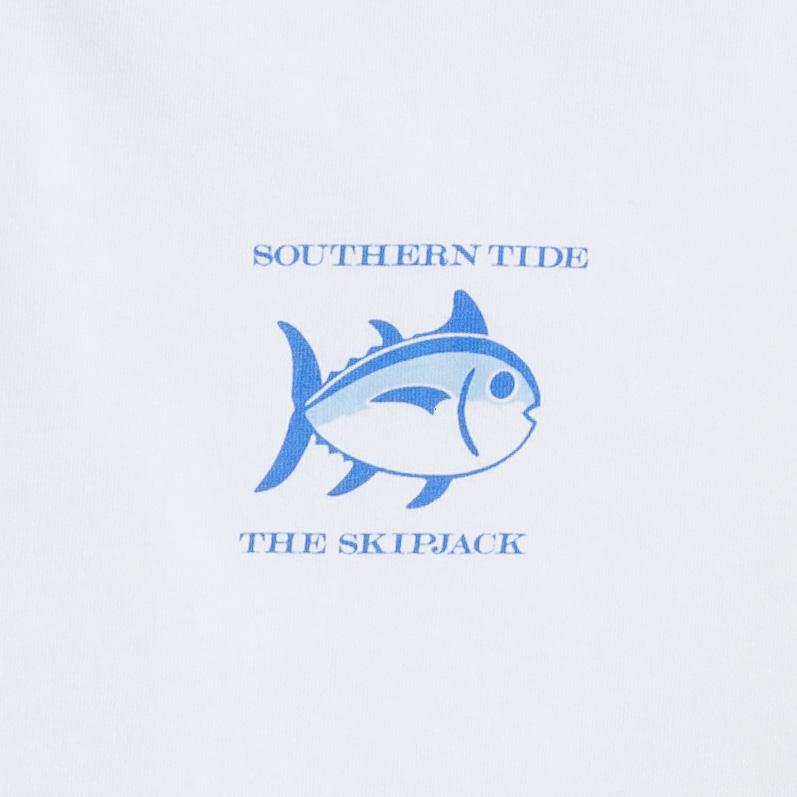 The detail of the Men's White Original Skipjack Short Sleeve T-Shirt by Southern Tide - White