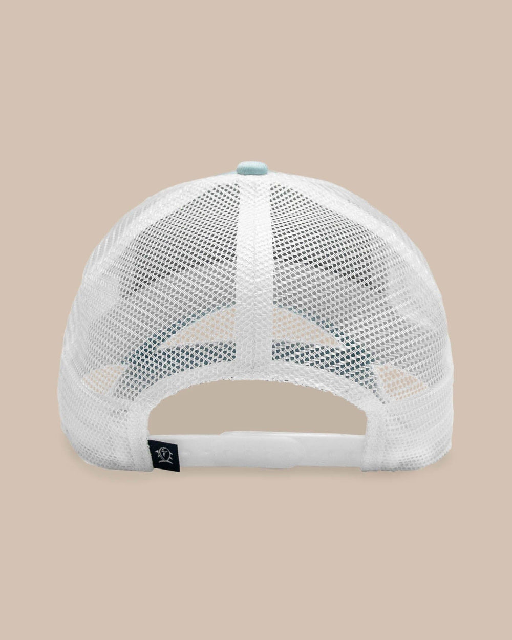 The back view of the Southern Tide Skipjack and Stripes Trucker Hat by Southern Tide - Light Blue