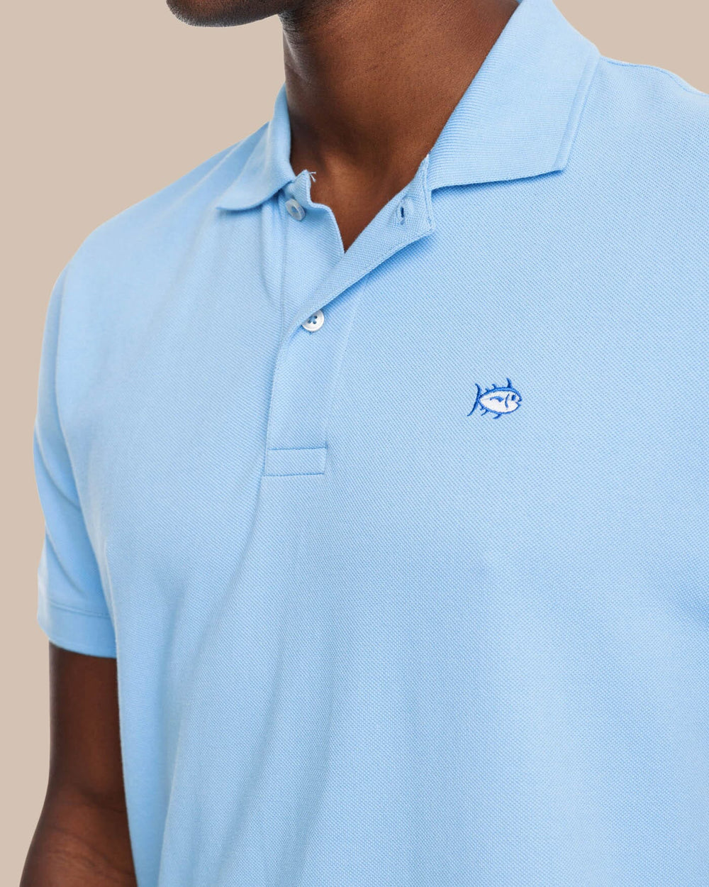 The model detail view of the Men's New Skipjack Polo Shirt by Southern Tide - Ocean Channel