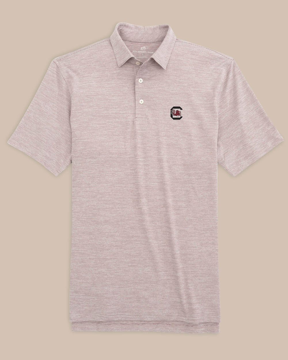 The front view of the South Carolina Driver Spacedye Polo Shirt by Southern Tide - Chianti