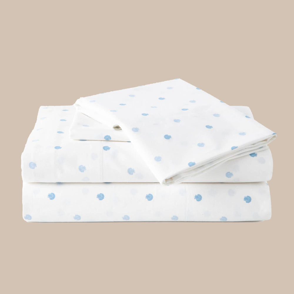 The front view of the Southern Tide Southern Tide Beach Shells Blue Sheet Set by Southern Tide - Blue