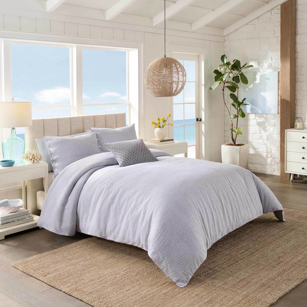 The front view of the Southern Tide Southern Tide Carolina Falls Grey Comforter Set by Southern Tide - Grey