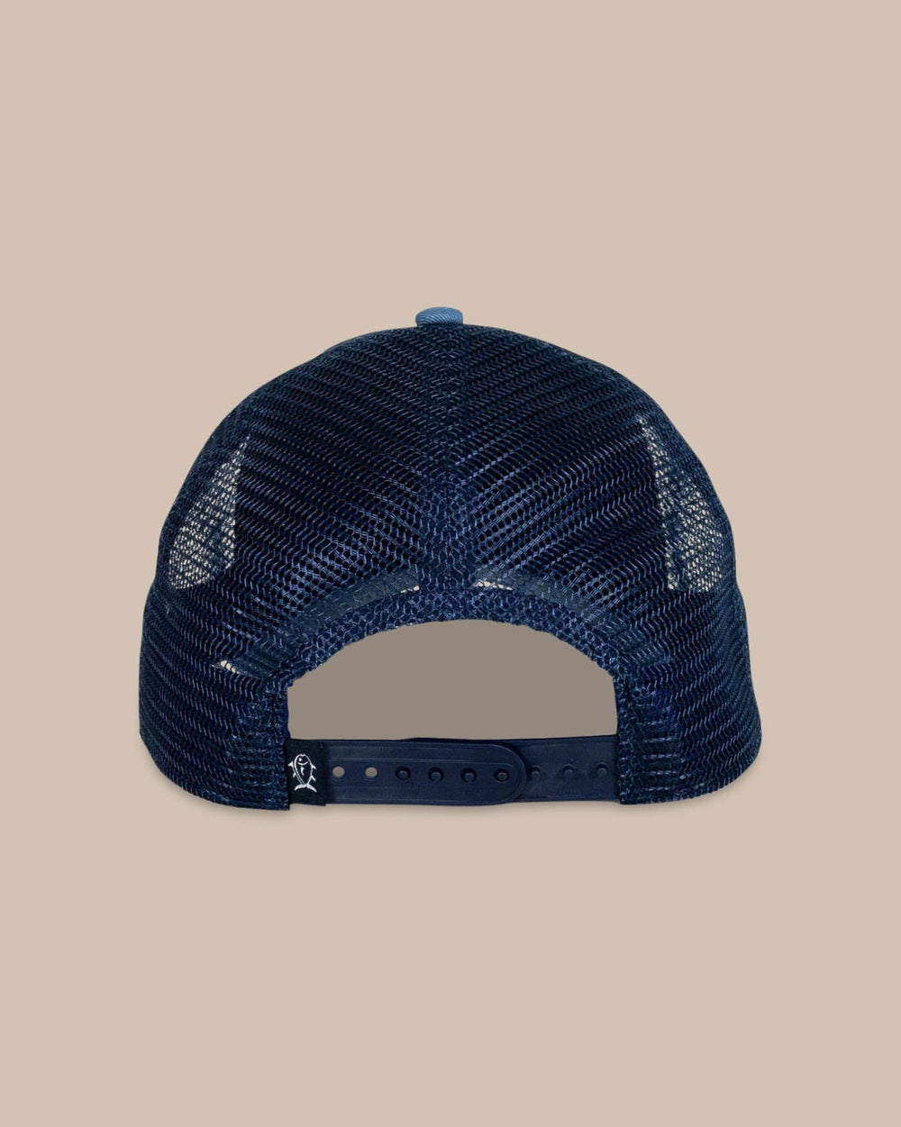 The back view of the Southern Tide Southern Tide Crab Print Trucker by Southern Tide - Blue