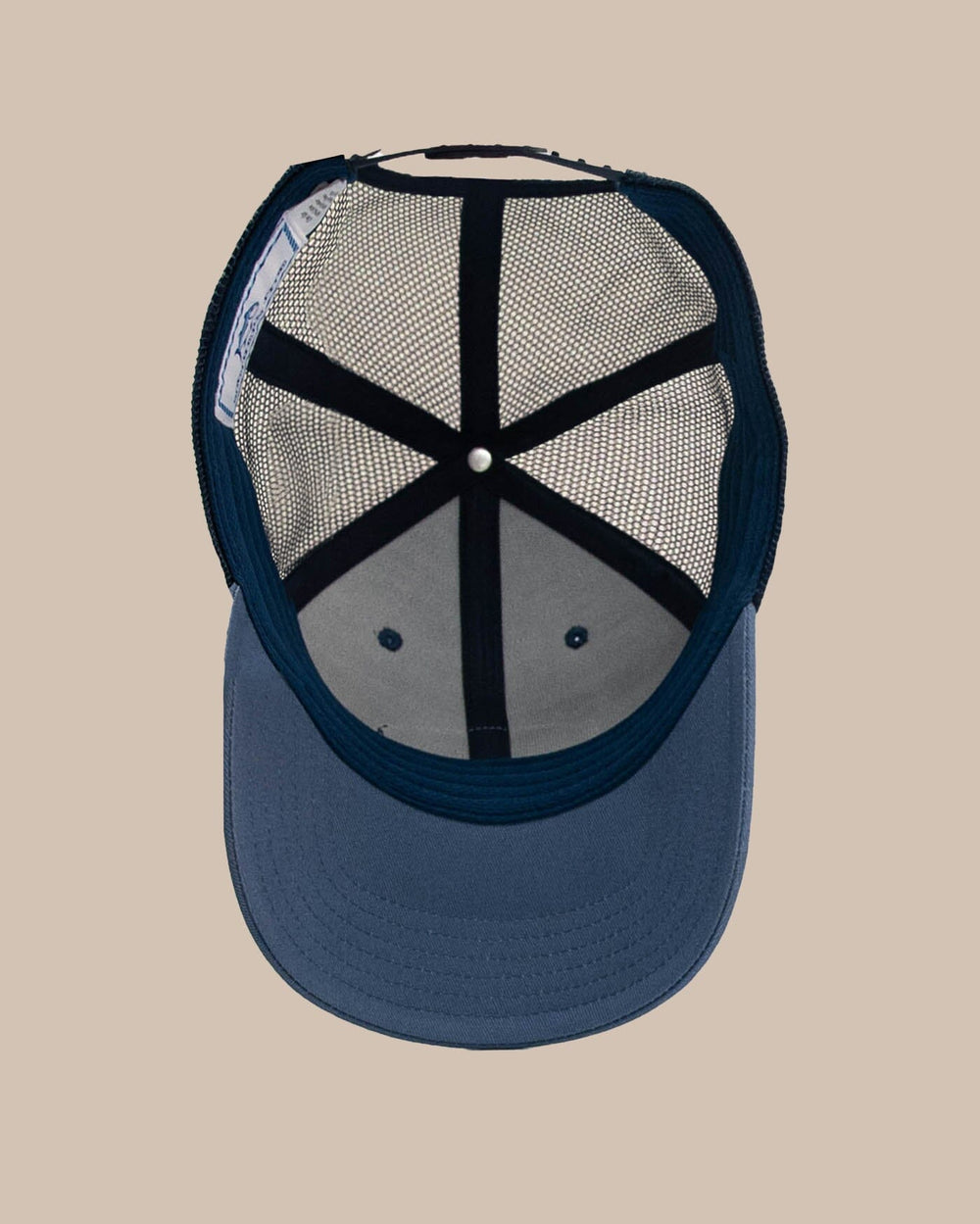 The detail view of the Southern Tide ST Fly Trucker Hat by Southern Tide - Blue Ashes