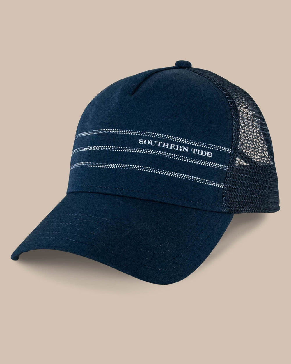 The front view of the Southern Tide ST Performance Print Trucker by Southern Tide - Navy