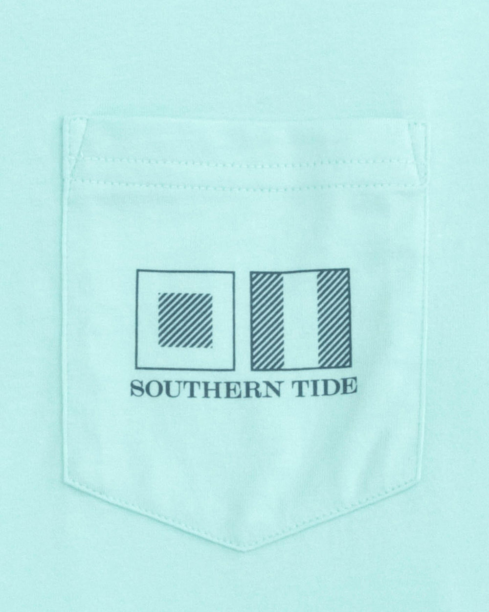 The detail view of the Southern Tide ST Striped Flags Short Sleeve T-shirt by Southern Tide - Wake Blue