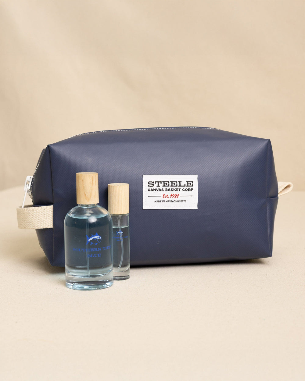 The fragrance front view of the Southern Tide Steeletex Dopp Kit by Southern Tide - Navy