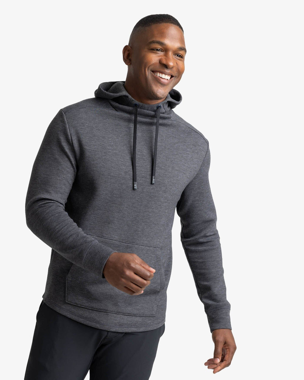 The front view of the Southern Tide Stratford Heather Interlock Hoodie by Southern Tide - Heather Caviar Black