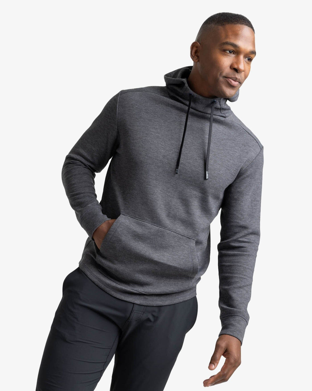The front view of the Southern Tide Stratford Heather Interlock Hoodie by Southern Tide - Heather Caviar Black