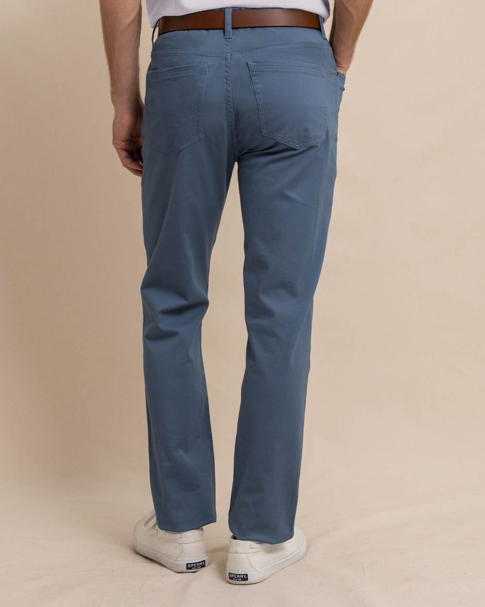 The back view of the Southern Tide Sullivan Five Pocket Pant Blue Haze by Southern Tide - Blue Haze
