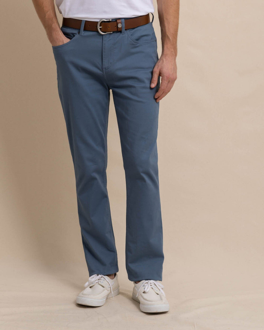 The front view of the Southern Tide Sullivan Five Pocket Pant Blue Haze by Southern Tide - Blue Haze