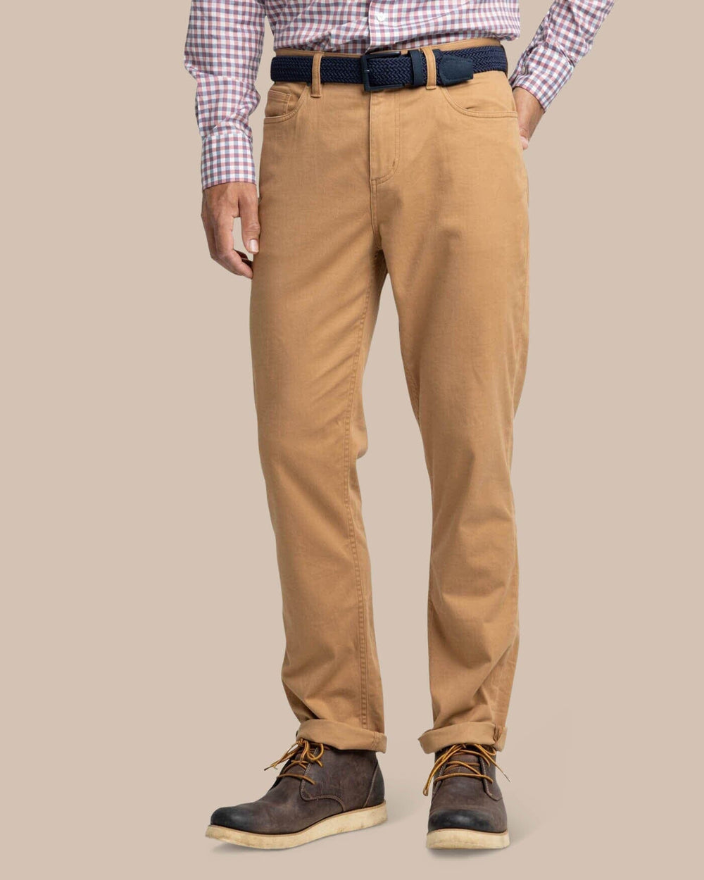 The front view of the Southern Tide Sullivan Five Pocket Pant by Southern Tide - Hazelnut Khaki