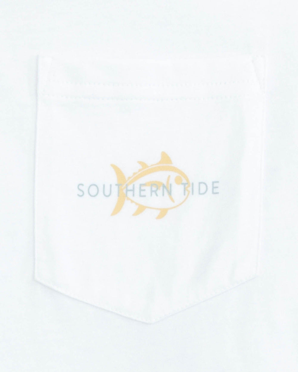 The detail view of the Southern Tide Sunset Split Short Sleeve T-Shirt by Southern Tide - Classic White