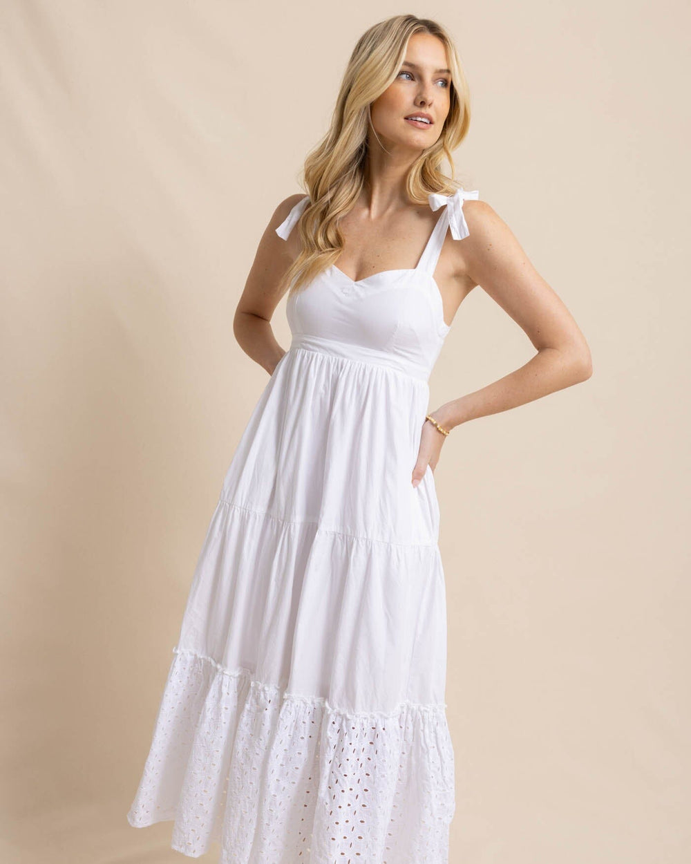 The front view of the Southern Tide Sylvie with Eyelet Maxi Dress by Southern Tide - Classic White