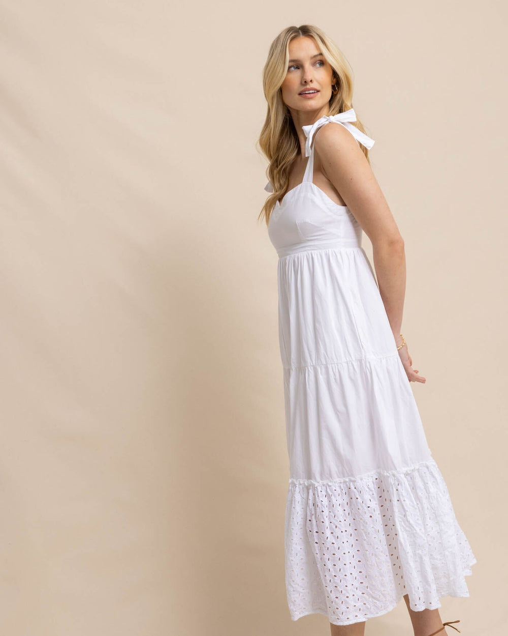The front view of the Southern Tide Sylvie with Eyelet Maxi Dress by Southern Tide - Classic White