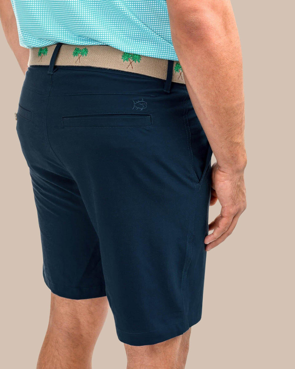 The detail of the Men's T3 Gulf 9 Inch Performance Short by Southern Tide - True Navy