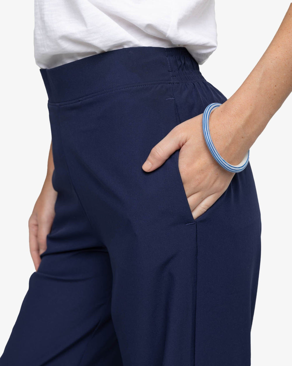 The detail view of the Southern Tide Teegan Wide Leg Woven Pant by Southern Tide - Nautical Navy