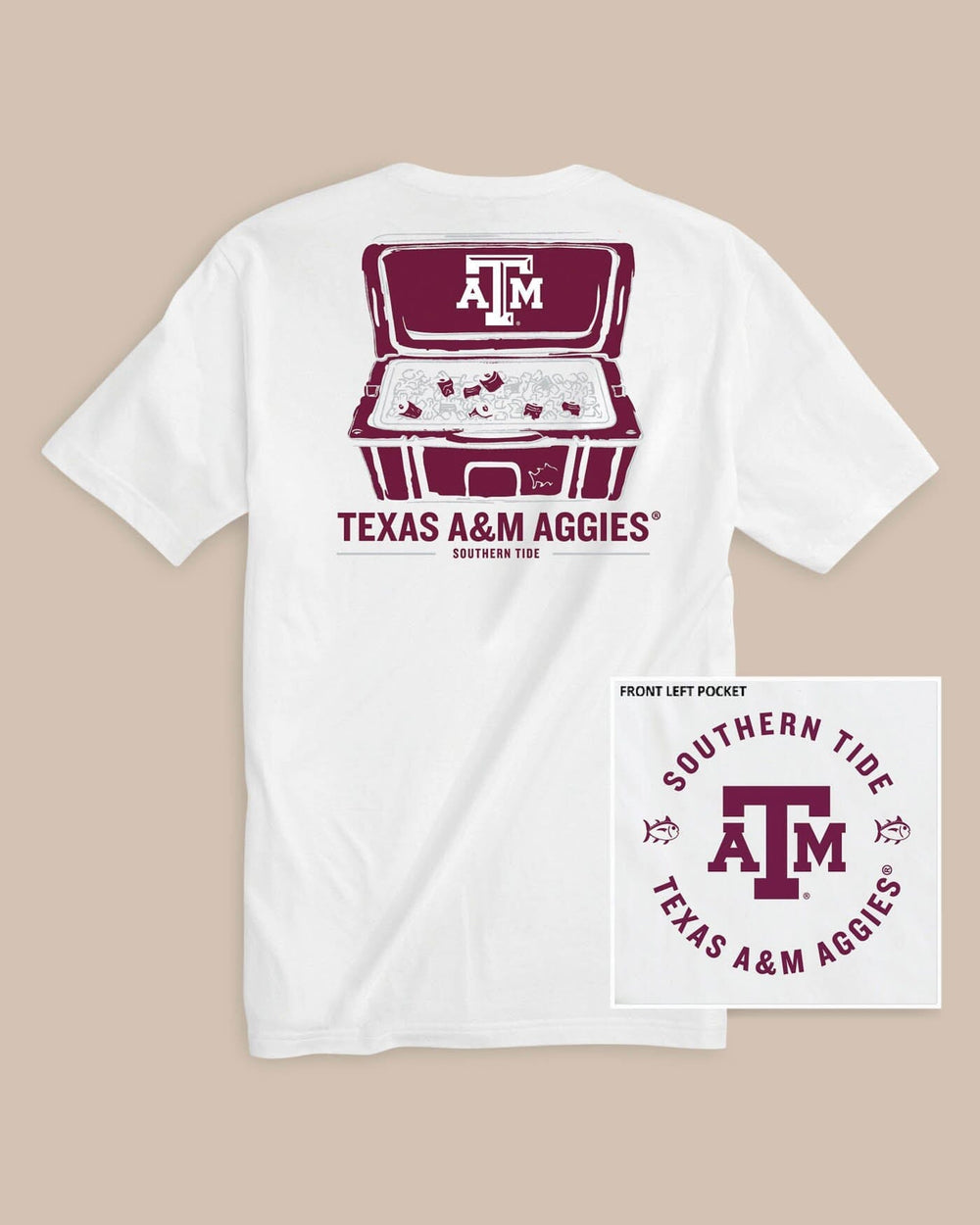 The back of the Men's Texas A&M Aggies Cooler Short Sleeve T-Shirt by Southern Tide - Classic White