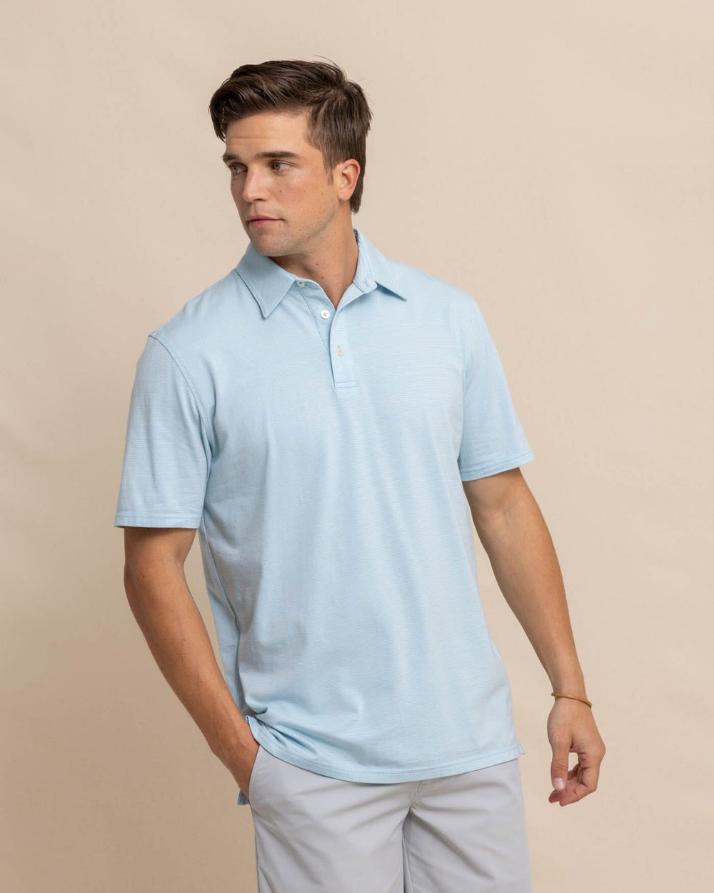 The front view of the Southern Tide The Seaport Davenport Stripe Polo by Southern Tide - Clearwater Blue