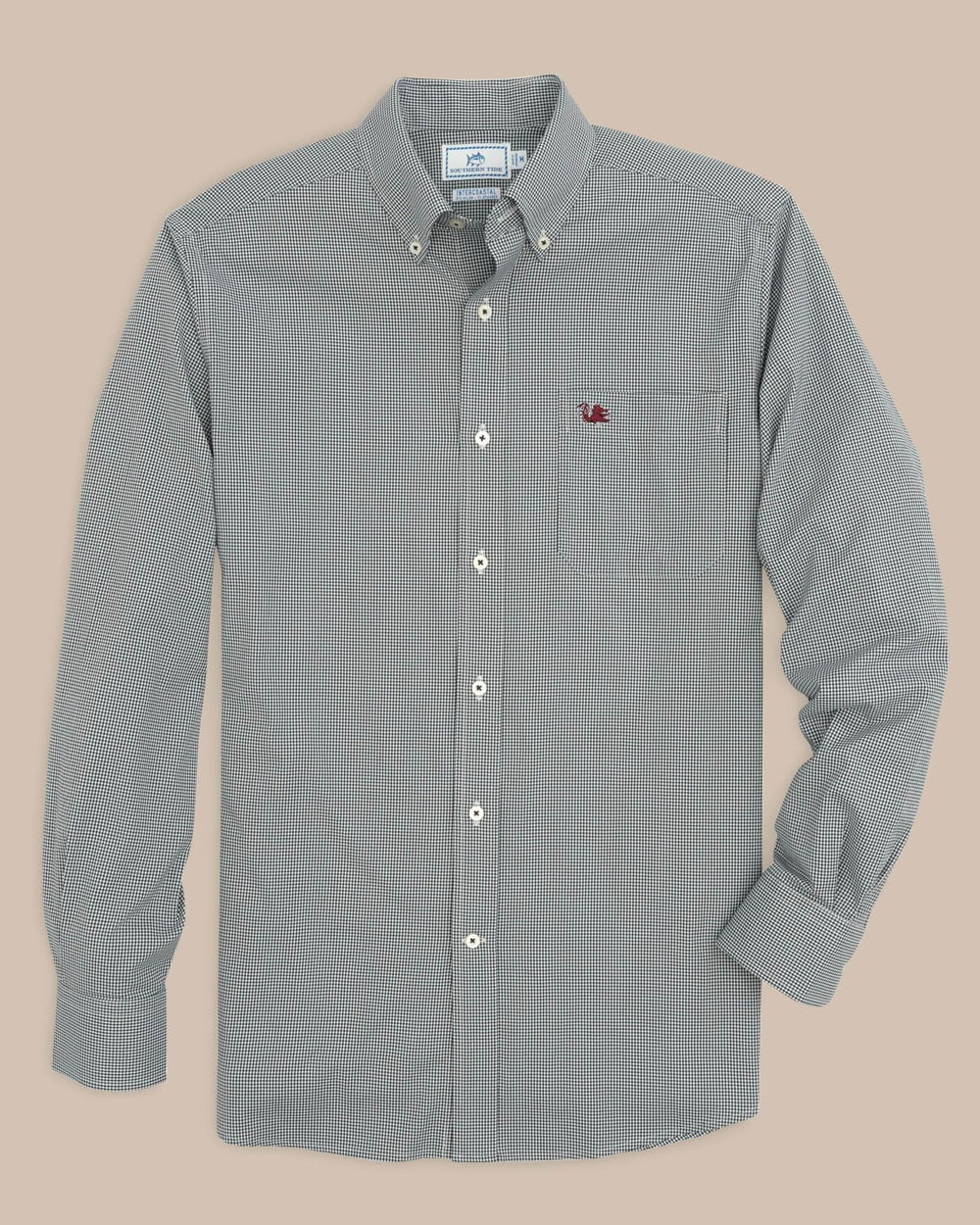 The front view of the Men's Black USC Gamecocks Gingham Button Down Shirt by Southern Tide - Black