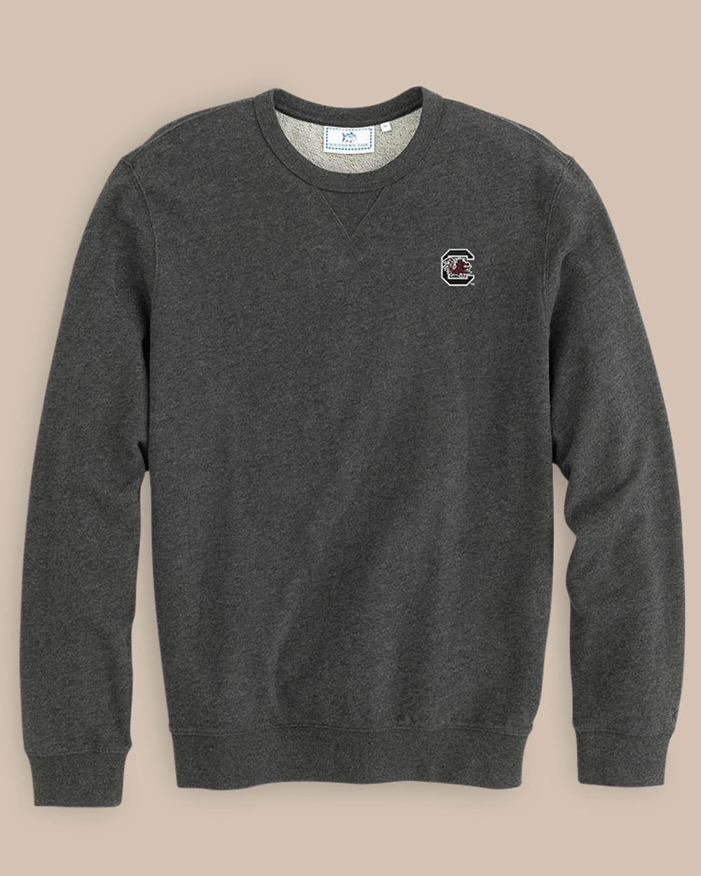 The front view of the Men's Grey USC Upper Deck Pullover Sweatshirt by Southern Tide - Heather Black