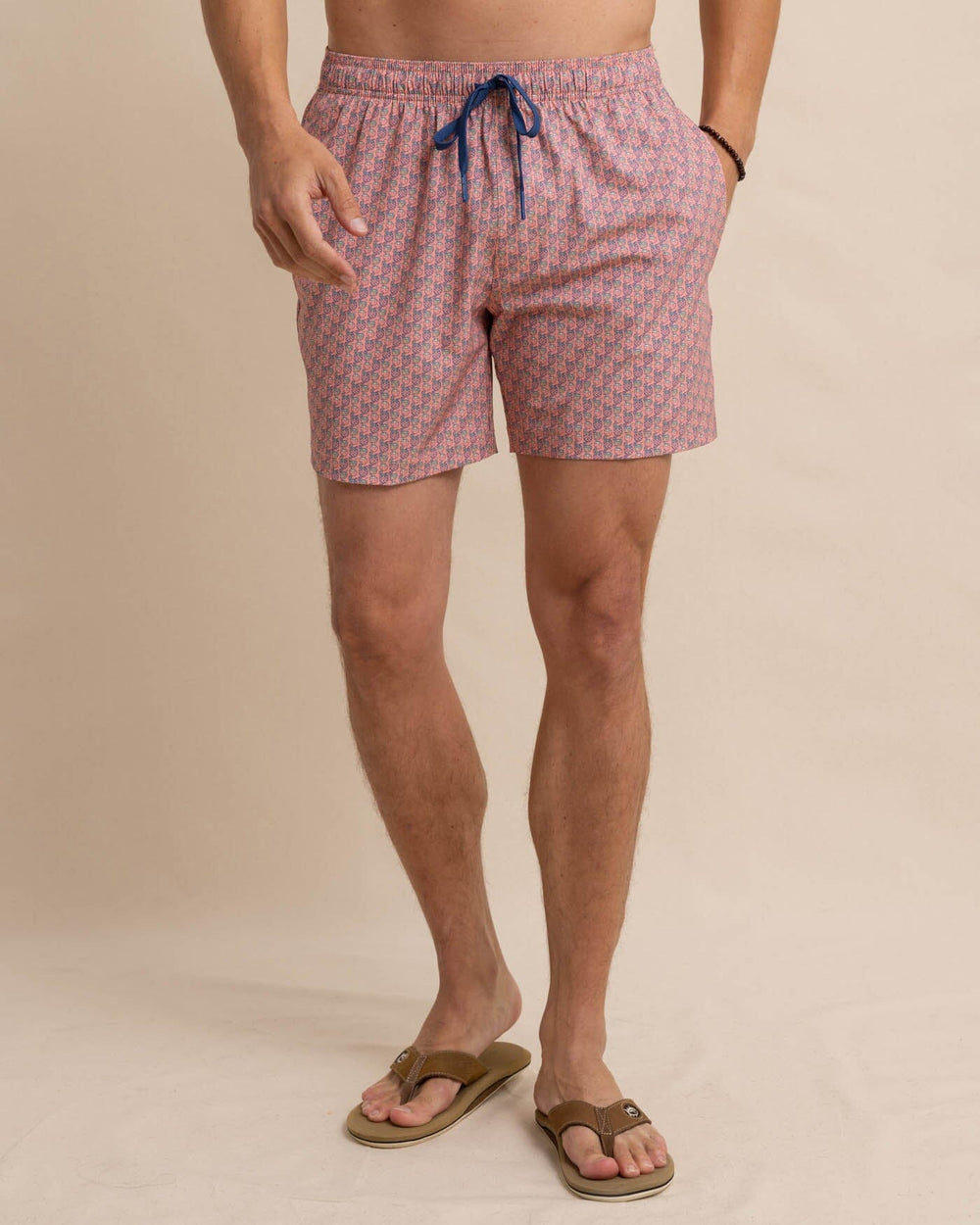 The front view of the Southern Tide Vacation Views Swim Trunk by Southern Tide - Desert Flower Coral