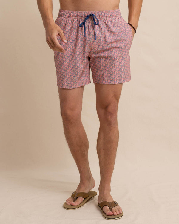 The front view of the Southern Tide Vacation Views Swim Trunk by Southern Tide - Desert Flower Coral