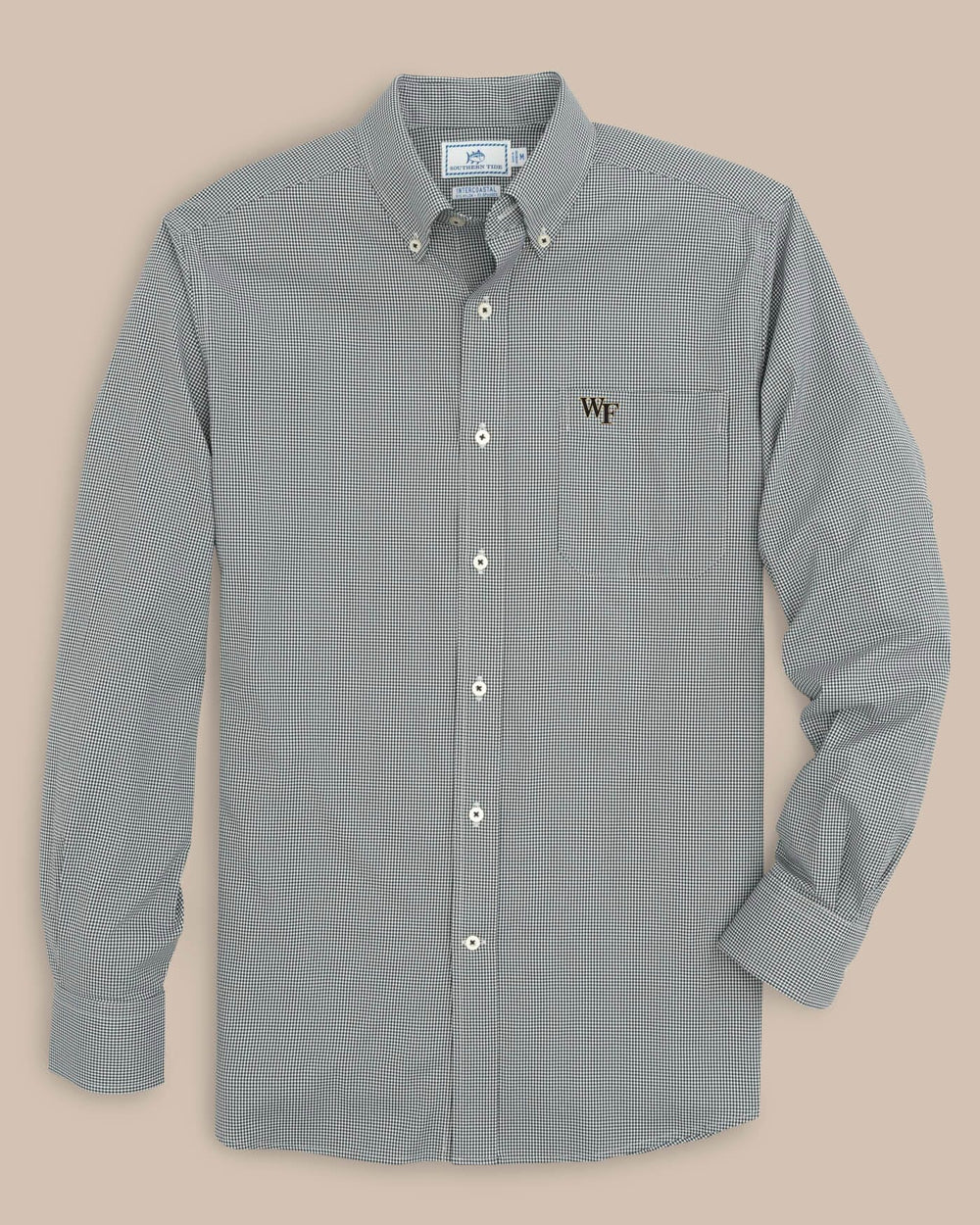 The front view of the Men's Black Wake Forest Gingham Button Down Shirt by Southern Tide - Black