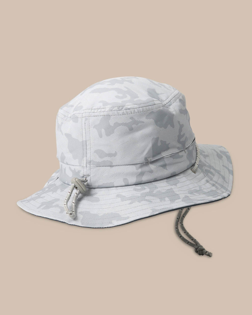 The back of the Waterway Camo Print Performance Sun Hat by Southern Tide - Seagull Grey