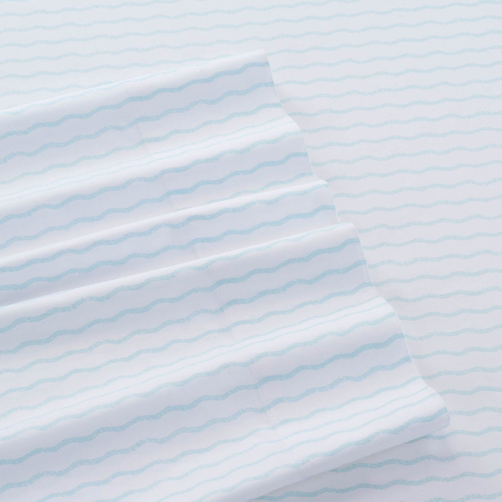 The detail view of the Southern Tide Wavy Stripe Aqua Sheet Set by Southern Tide - Aqua