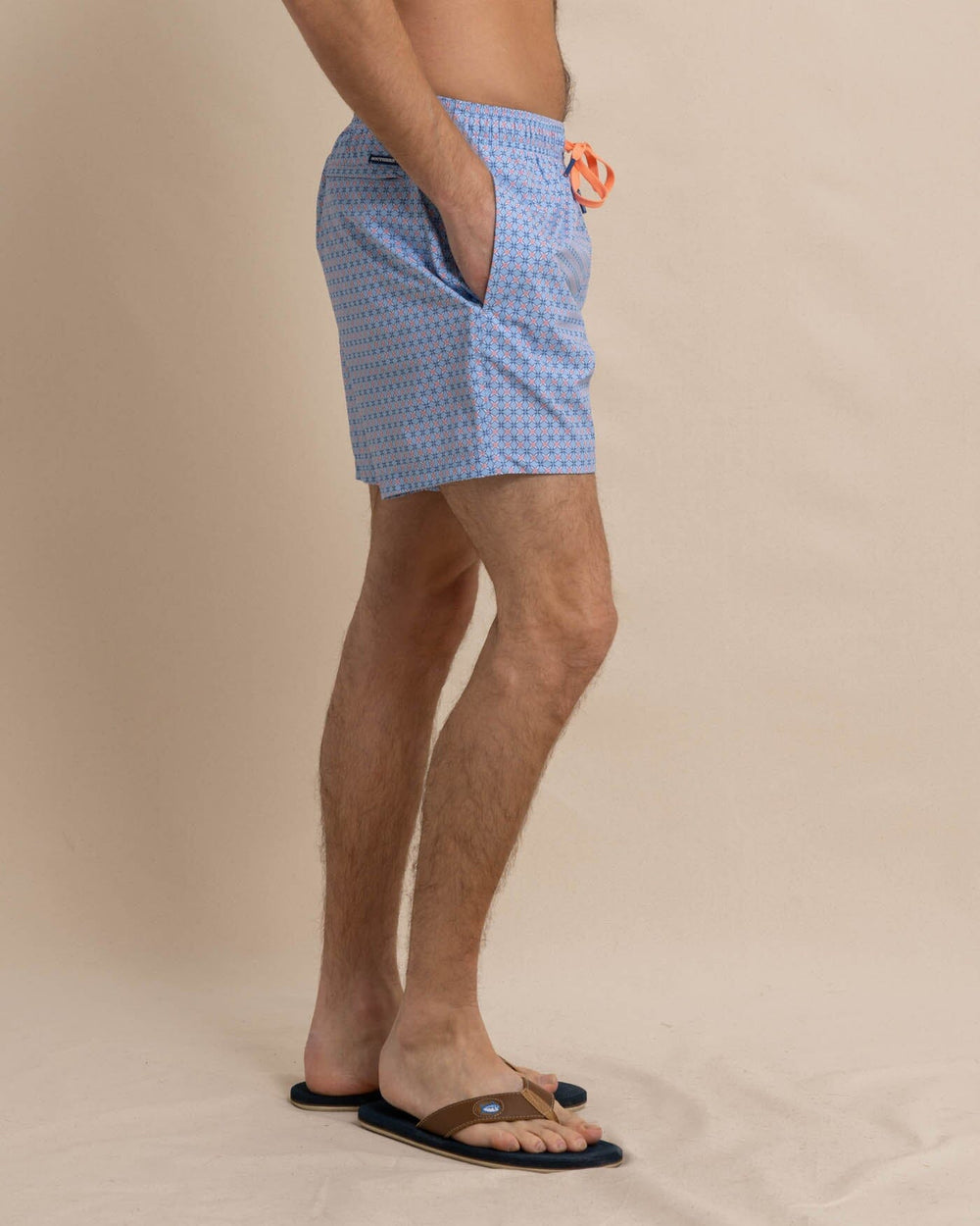 The front view of the Southern Tide White Lotus Swim Trunk by Southern Tide - Clearwater Blue