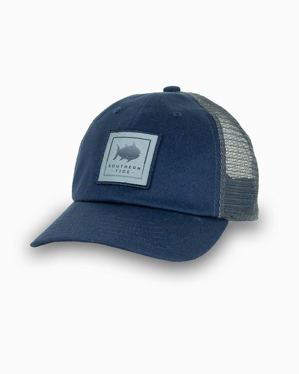 The front view of the Southern Tide Youth Gradient Skipjack Trucker Hat by Southern Tide - Navy