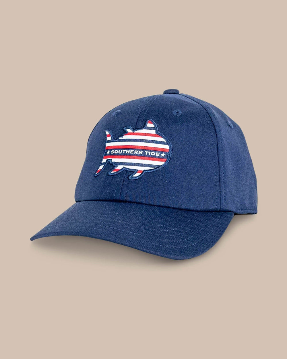 The front view of the Southern Tide Youth Rockets Red Glare Performance Hat by Southern Tide - Navy
